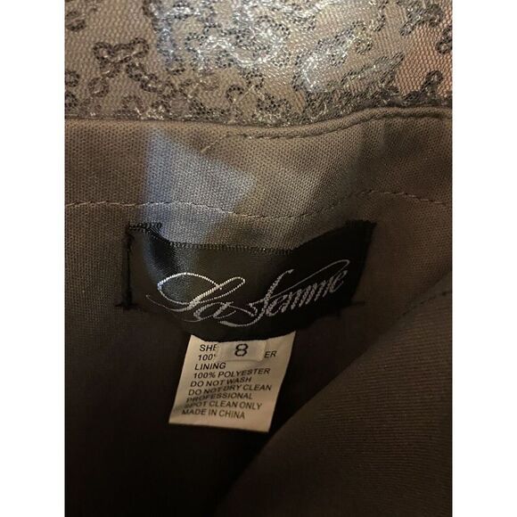 LA FEMME Ruched Sequin Trumpet Gown In Gunmetal Size 8 $469 - Picture 6 of 10